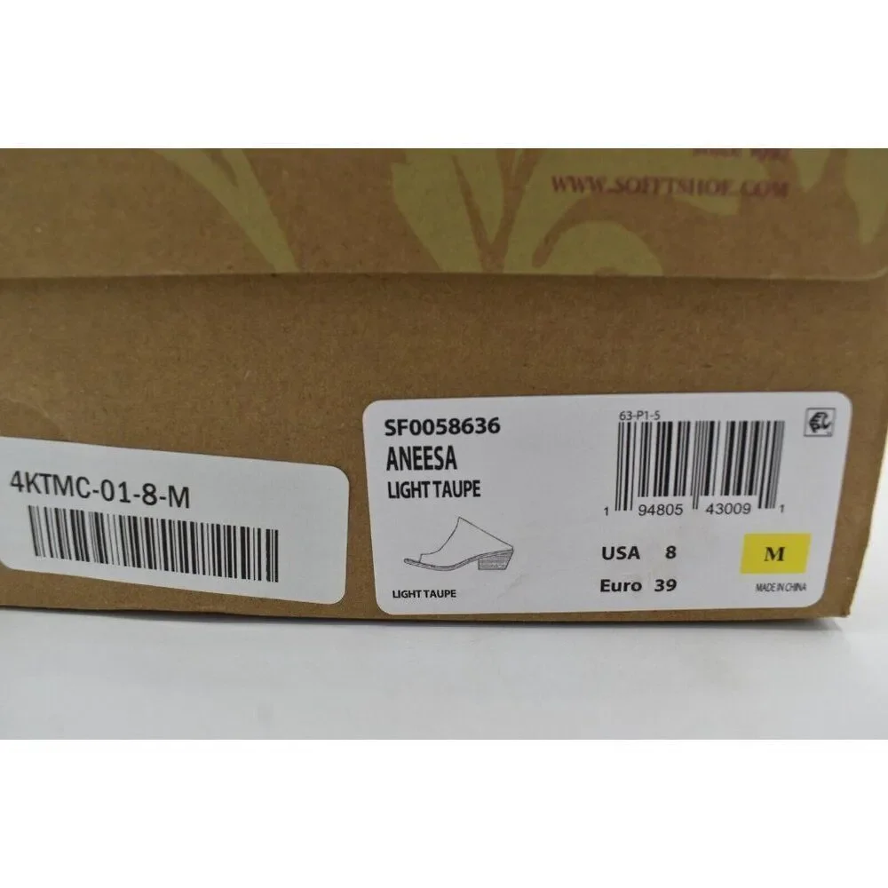 Sofft Women Sz 8 Aneesa Light Taupe Leather Slip On Heeled Mules Sandals Shoes - Picture 12 of 12